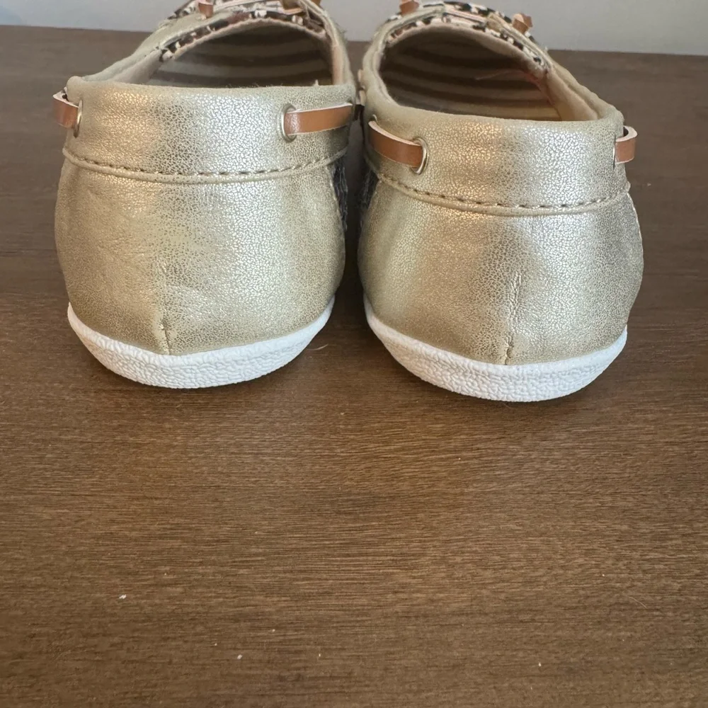 Girls' Leopard Print Slip-On Boat Shoes in Beige